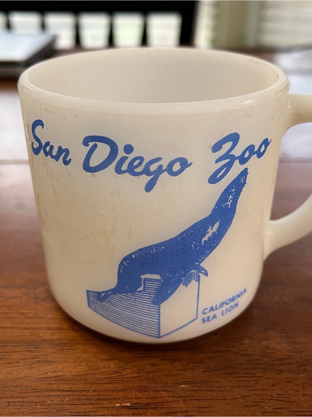 The Federal Glass Company San Diego Zoo Souvenir Mug. Rare, Vintage Milk Glass